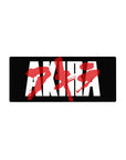 Akira anime mouse pad 28x12 inches with bold white lettering and red brush-stroke kanji on black.