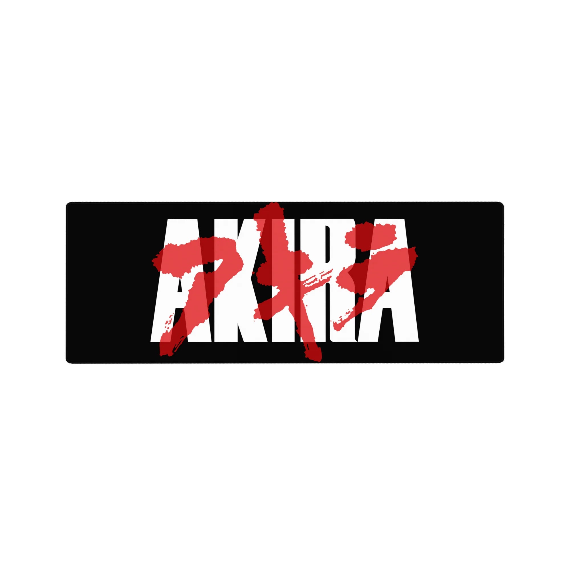 32x12 inches anime mouse pad with bold Akira lettering, white blocks, and red brush-stroke kanji on black.