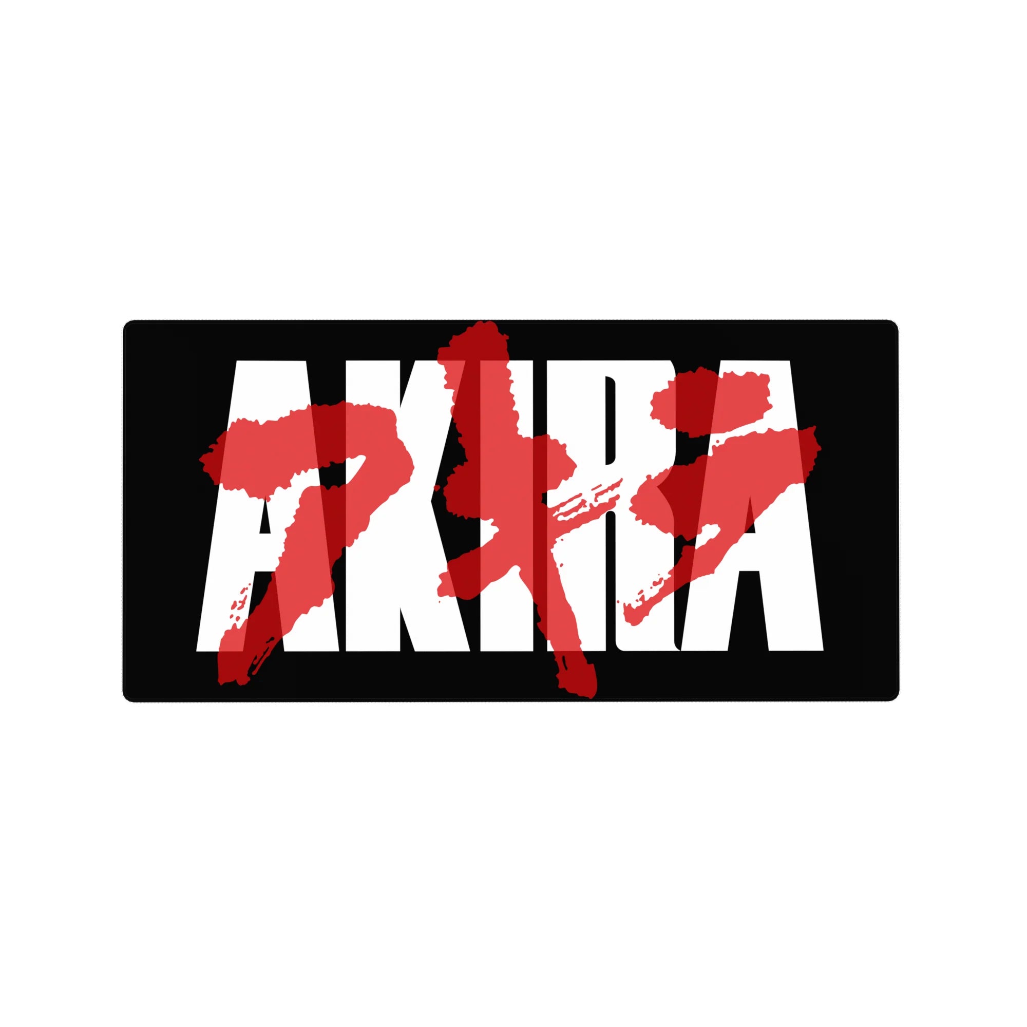 Akira typography anime mouse pad, black base with white blocks and red kanji, 32x16 inches.
