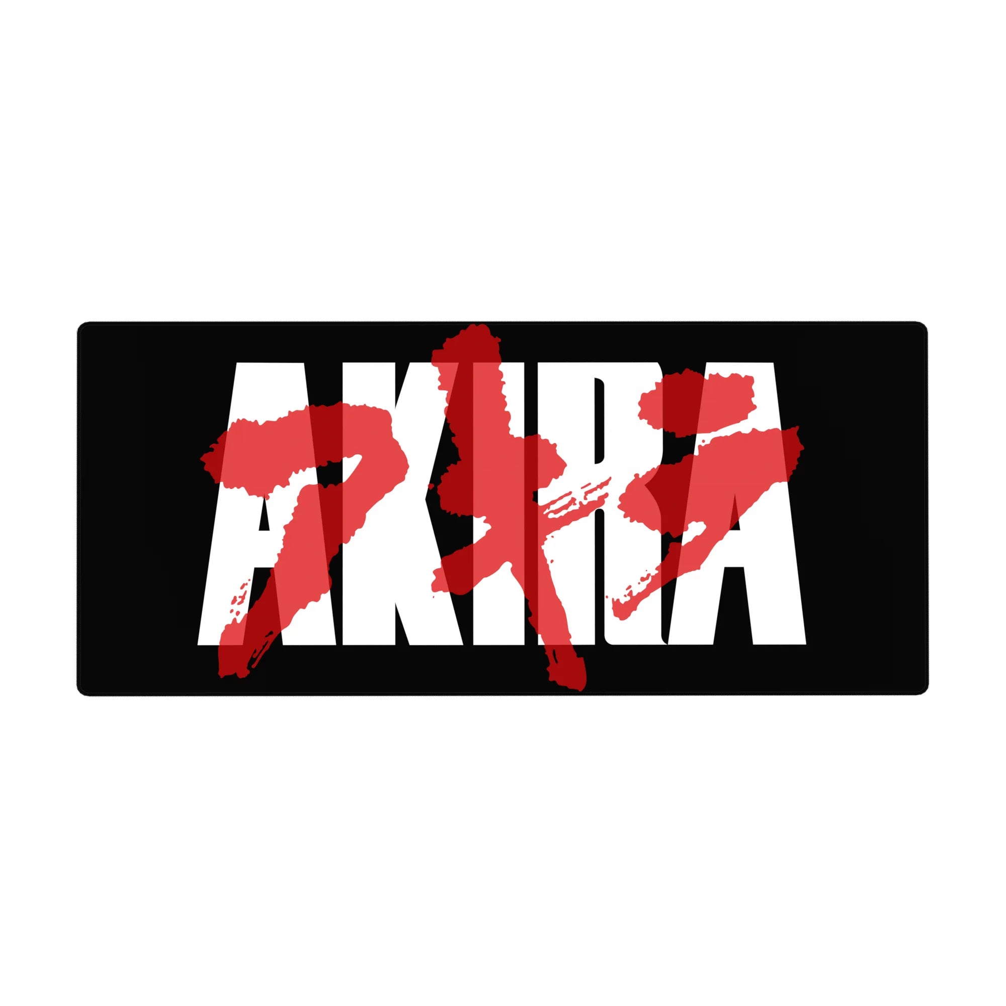 36x16 inches anime desk pad with bold Akira lettering, white blocks, and red brush-stroke kanji on black.