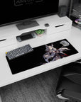 Anime girl mouse pad 32x12 inches showing a kitsune-style silver-haired girl with ribbons and ink-like tails.
