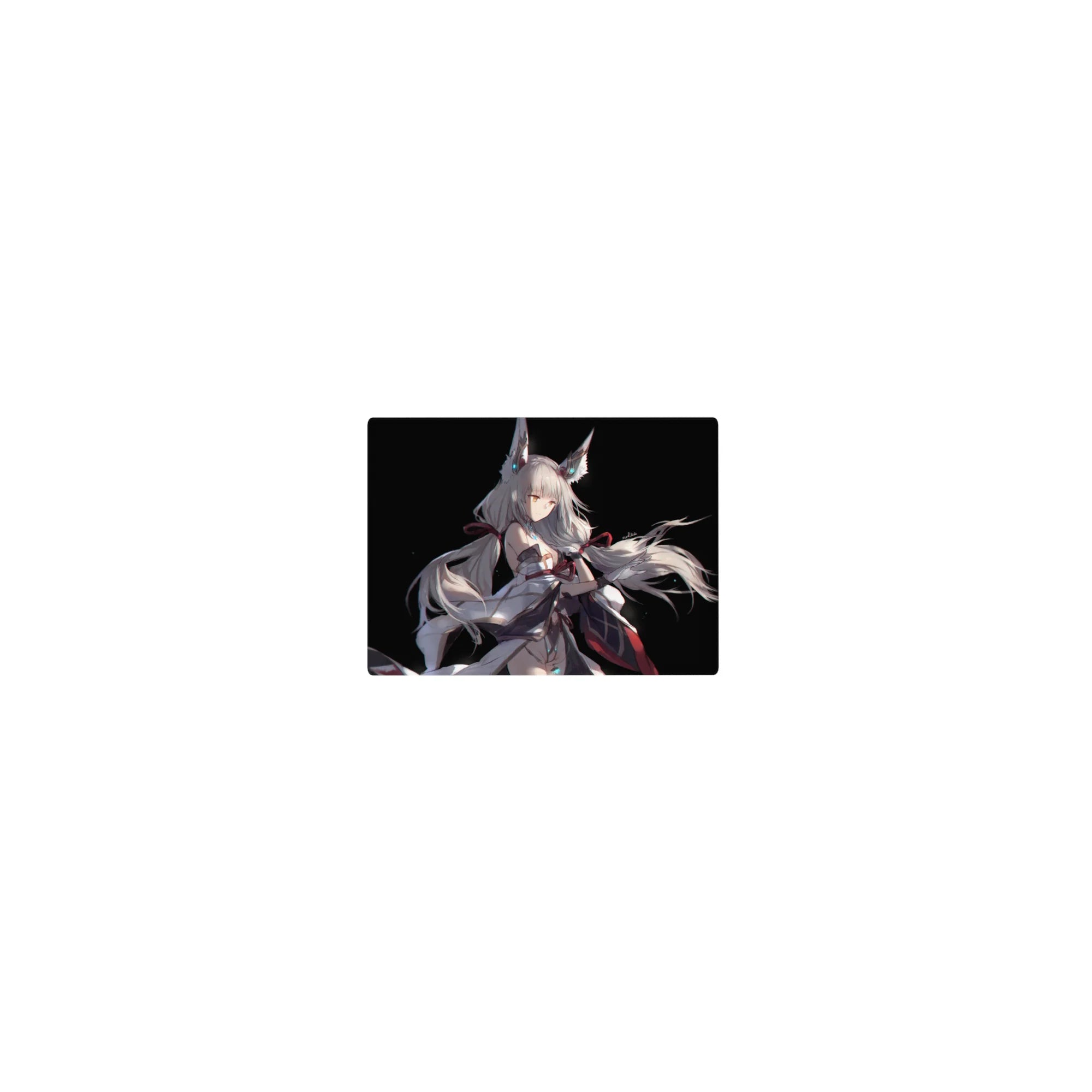 Classic anime girl mouse pad 14x10 inches with fox-eared silver-haired heroine on deep black background.