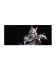 Anime girl mouse pad 28x12 inches with fox-eared silver-haired heroine on a deep black background.