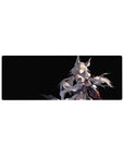 Anime girl mouse pad 32x12 inches with fox-eared silver-haired heroine on a black backdrop and flowing tails.