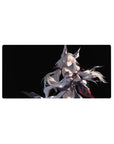 32x16 inches anime girl mouse pad with fox-eared silver-haired heroine on deep black, flowing ribbons and tails.