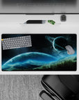 Deep navy to icy blue gradient mouse pad 32x16 inches with calm glow and glittering stars.