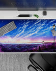 40x20 inches anime desk pad in violet, cotton-candy sunrise and ocean blues for calm focus.