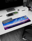 32x12 inches anime mouse pad showing a lone girl under tall street lamps, gazing at a glowing city.