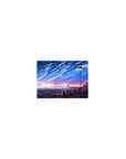 Classic anime mouse pad 14x10 inches with panoramic skyline, violet hillside, street lamps, and girl watching lights.