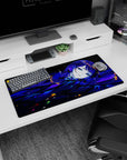 32x16 inches anime girl mouse pad showing a serene blue-haired girl drifting through starry shadows with sparkles.
