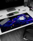40x20 inches anime girl desk pad showing sleepy blue-haired girl drifting through starry shadows and shimmer.