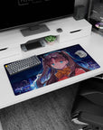 32x16 inches Fate/stay night mouse pad featuring Rin Tohsaka with golden bow, sweet surprised look.
