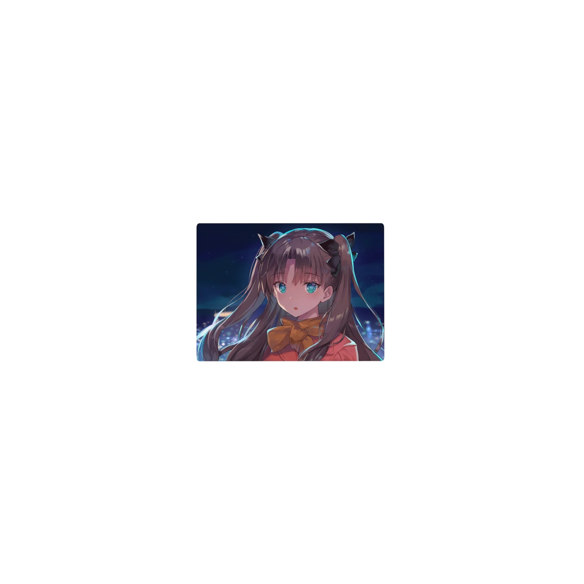 Classic anime girl mouse pad 14x10 inches with dreamy skyline, clean lines, and ribbon details.