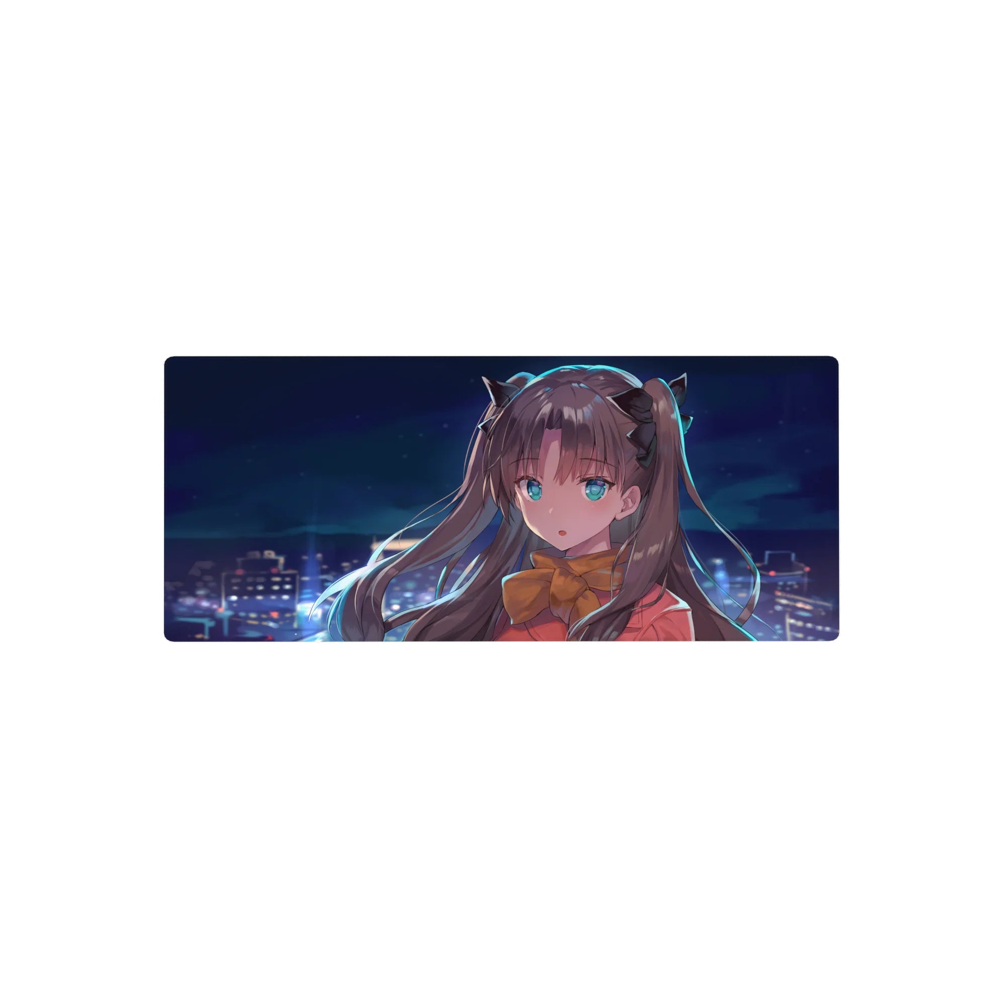 28x12 inches anime girl mouse pad with dreamy skyline, clean lines, and ribbon details.