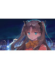 40x20 inches anime girl desk pad with dreamy skyline, clean lines, ribbon details, and cozy romance vibe.