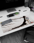 36x16 inches desk pad featuring an anime girl with long black hair amid bare ink-like branches and red blooms.