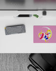 Dreamy pink anime mouse pad 14x10 inches with blonde twin tails, red boots, and clean cute vibe.