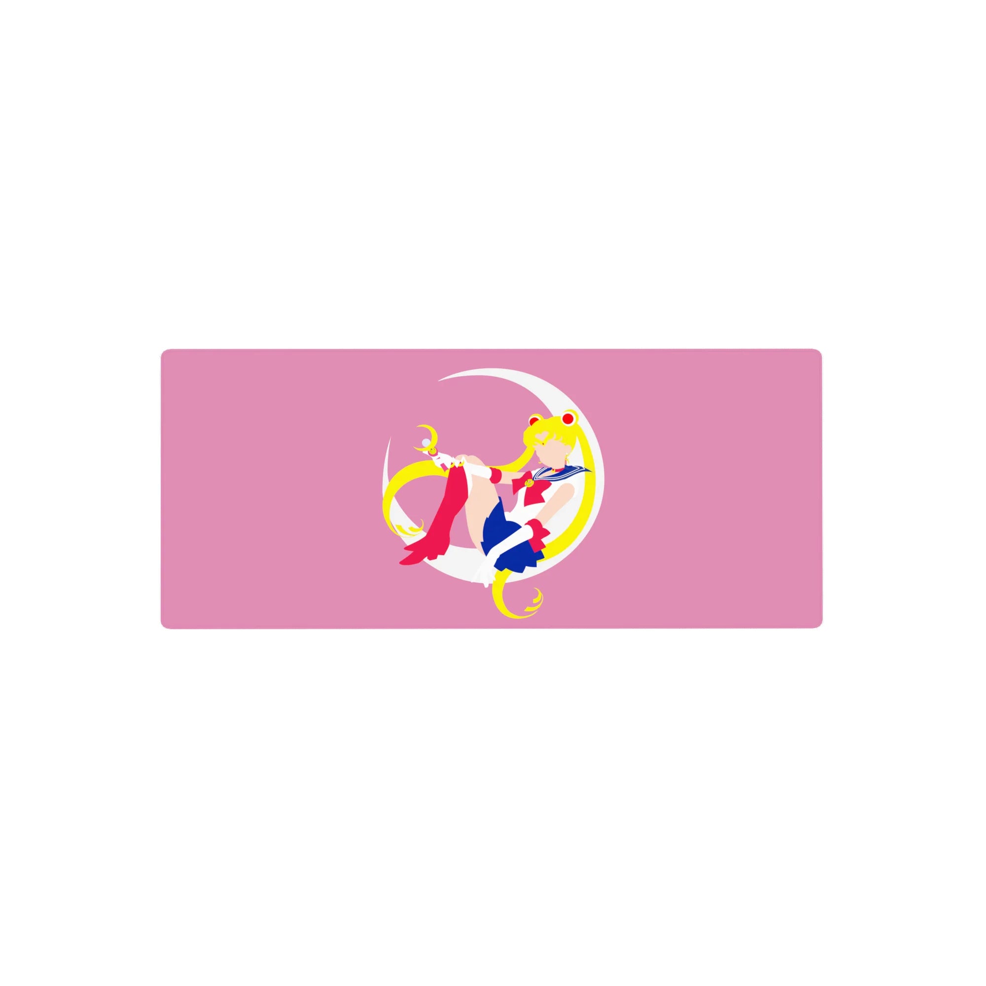 28x12 inches anime girl mouse pad with sailor outfit on white crescent moon, cute desk mat design.