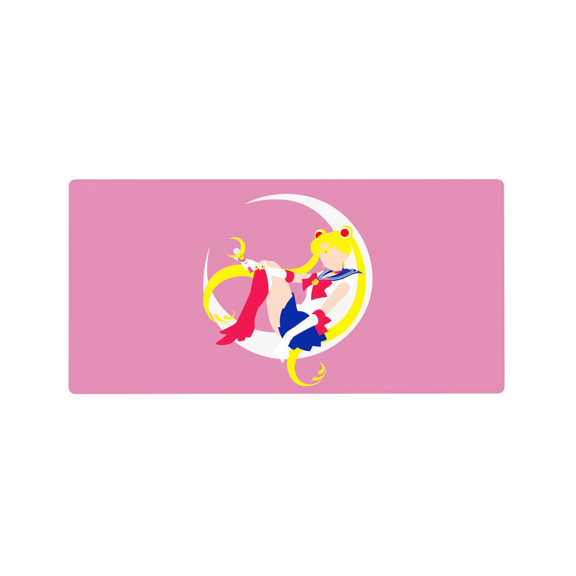 Anime girl mouse pad 32x16 inches featuring a sailor-style heroine lounging on a white crescent moon.