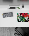 Neon teal pixel vibe anime girl mouse pad 14x10 inches, cute red hair pop and nerdy gaming mood.