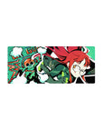 Retro pixel anime girl mouse pad 28x12 inches with LOADING background, neon teal sprites, cute gamer style.