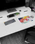Tohru cuddles Kobayashi in a snuggly scene anime girl mouse pad 14x10 inches, playful ribbons.