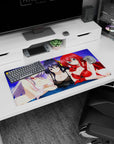 Anime mouse pad 32x16 inches featuring Rossweisse, Akeno, and Rias from High School DxD under a dreamy purple sky.