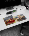 28x12 inches anime girl mouse pad showing blonde duo, one with dark blade in red, one with sleek sword in ivory.