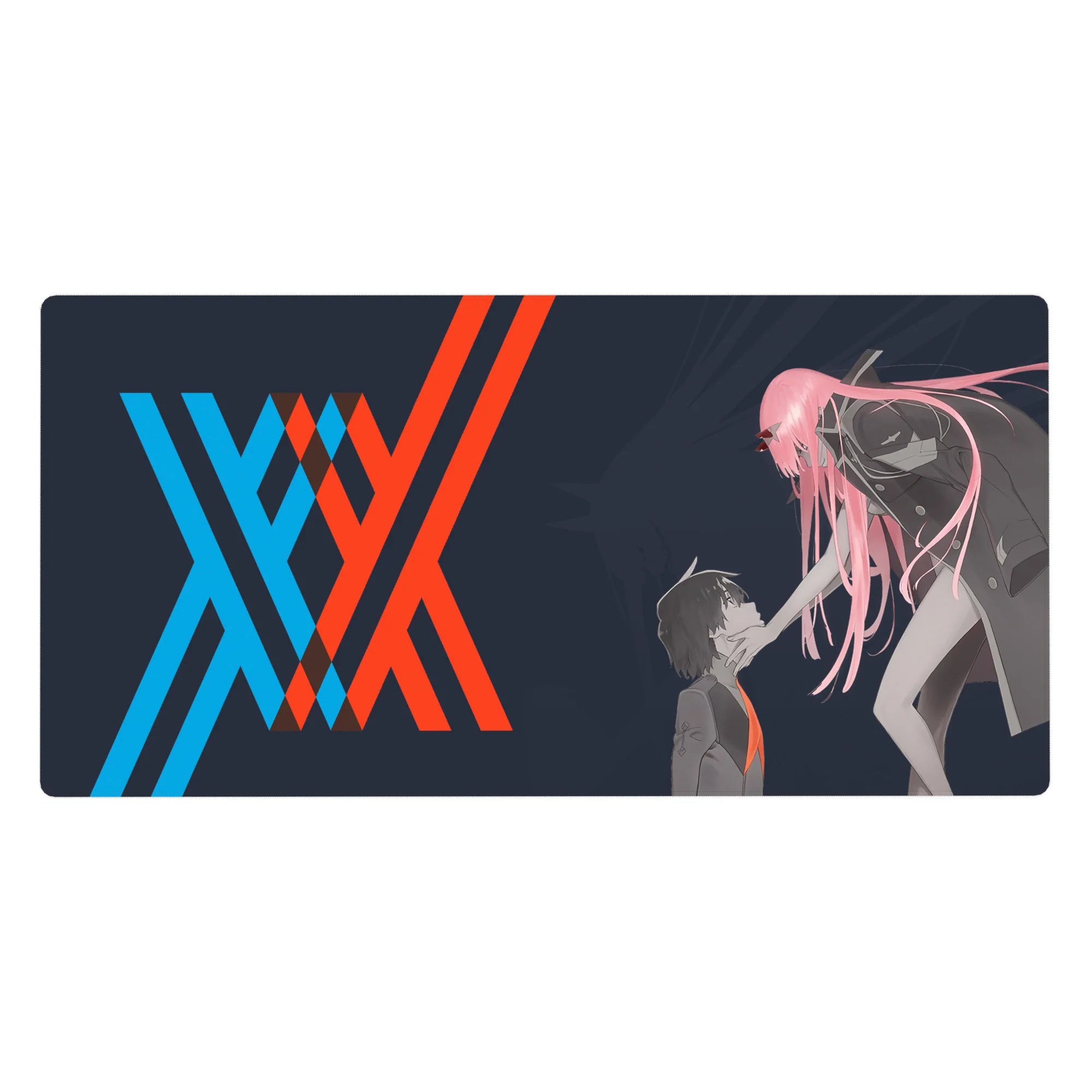 Hiro Zero Two mouse pad 40x20 featuring bold red and blue lines for striking Darling in the Franxx style