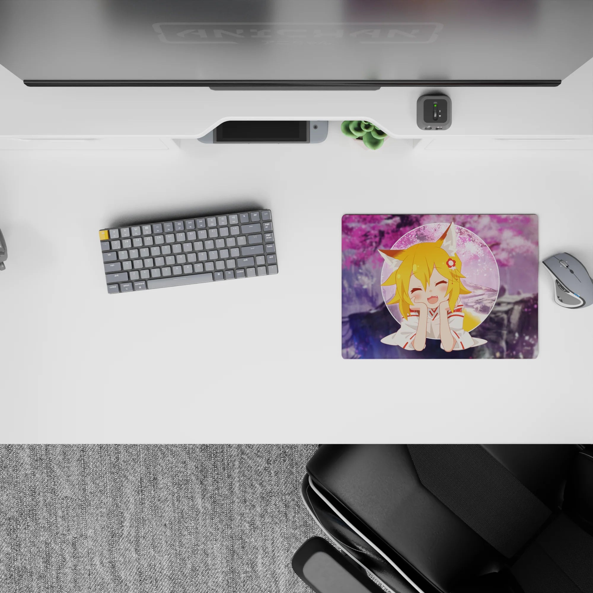 Cozy daydream anime mouse pad 14x10 inches in dreamy purples and pink sakura tones, soft cute vibe.