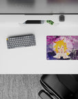 Cozy daydream anime mouse pad 14x10 inches in dreamy purples and pink sakura tones, soft cute vibe.