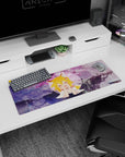 32x12 inches anime girl mouse pad featuring a fox-eared blonde cutie with a squishy smile in a circle frame.
