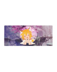 28x12 inches anime girl mouse pad with fox-eared blonde in circle frame, sakura clouds background.