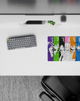 Vibrant neon pop-art anime mouse pad 14x10 inches in violet, lime, sky blue, and neon yellow.