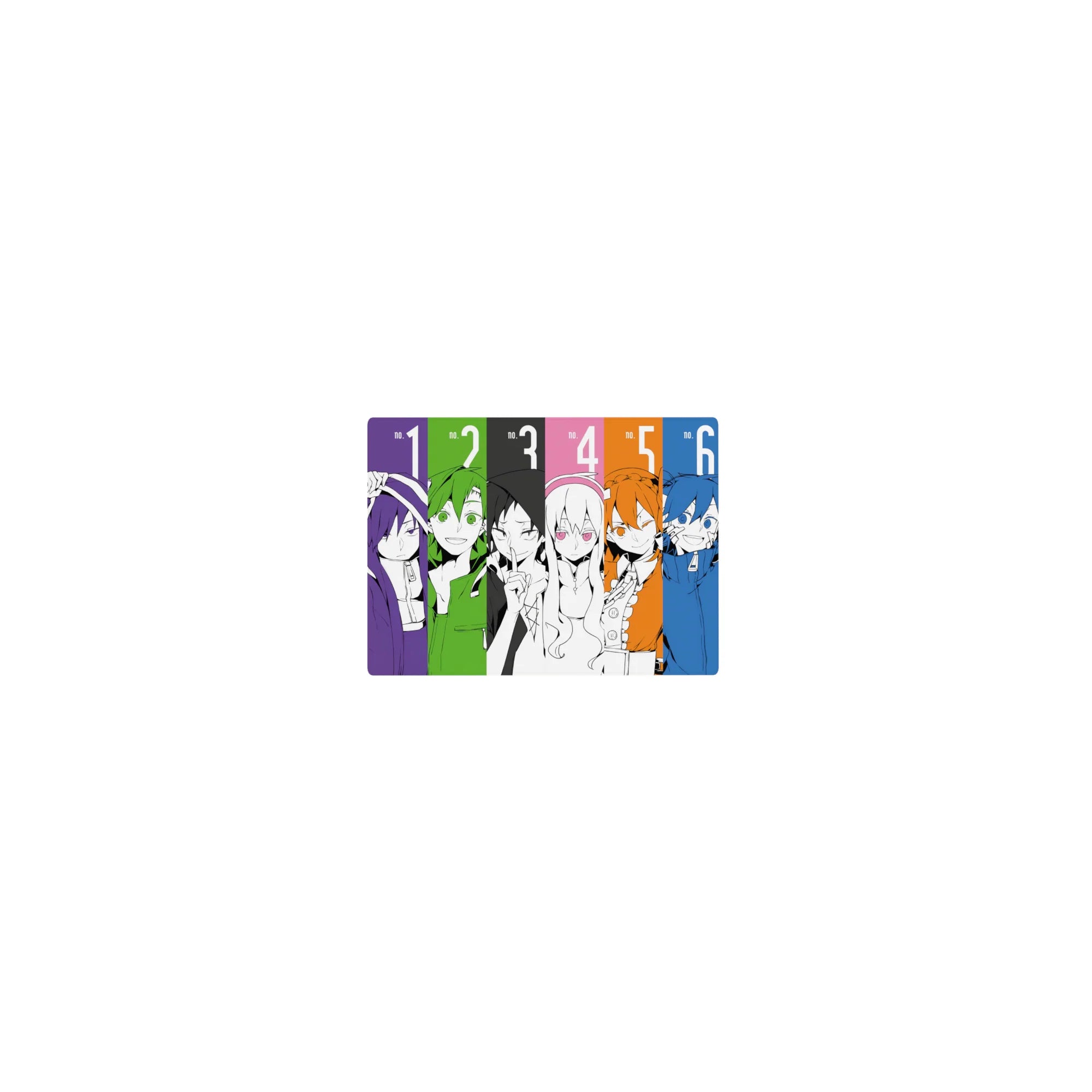 Classic anime mouse pad 14x10 inches with nine monochrome portraits in bold color block panels.
