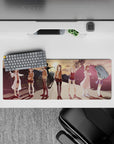 32x12 inches anime mouse pad in warm peach-to-lavender tones with soft lens flares and calm after-school mood.