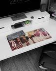 Anime girl mouse pad 28x12 inches showing a lineup of girls under city lights after school at sunset.