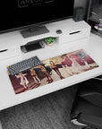 32x12 inches anime girl mouse pad showing a lineup of girls by city lights at dusk, crisp silhouettes.