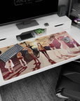 40x20 inches anime desk pad showing girls in uniforms and summer outfits strolling under city lights at sunset.