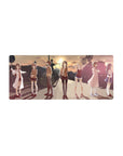 Anime girl mouse pad 28x12 inches with sunset city street scene, school uniforms and summer outfits.
