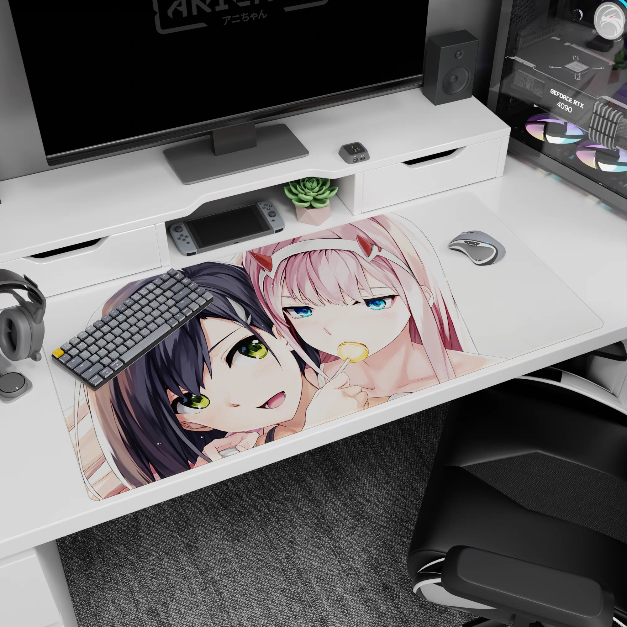 Darling in the Franxx-inspired design on 40x20 mouse pad perfect for adding expressive flair and bold character energy to your setup or decor