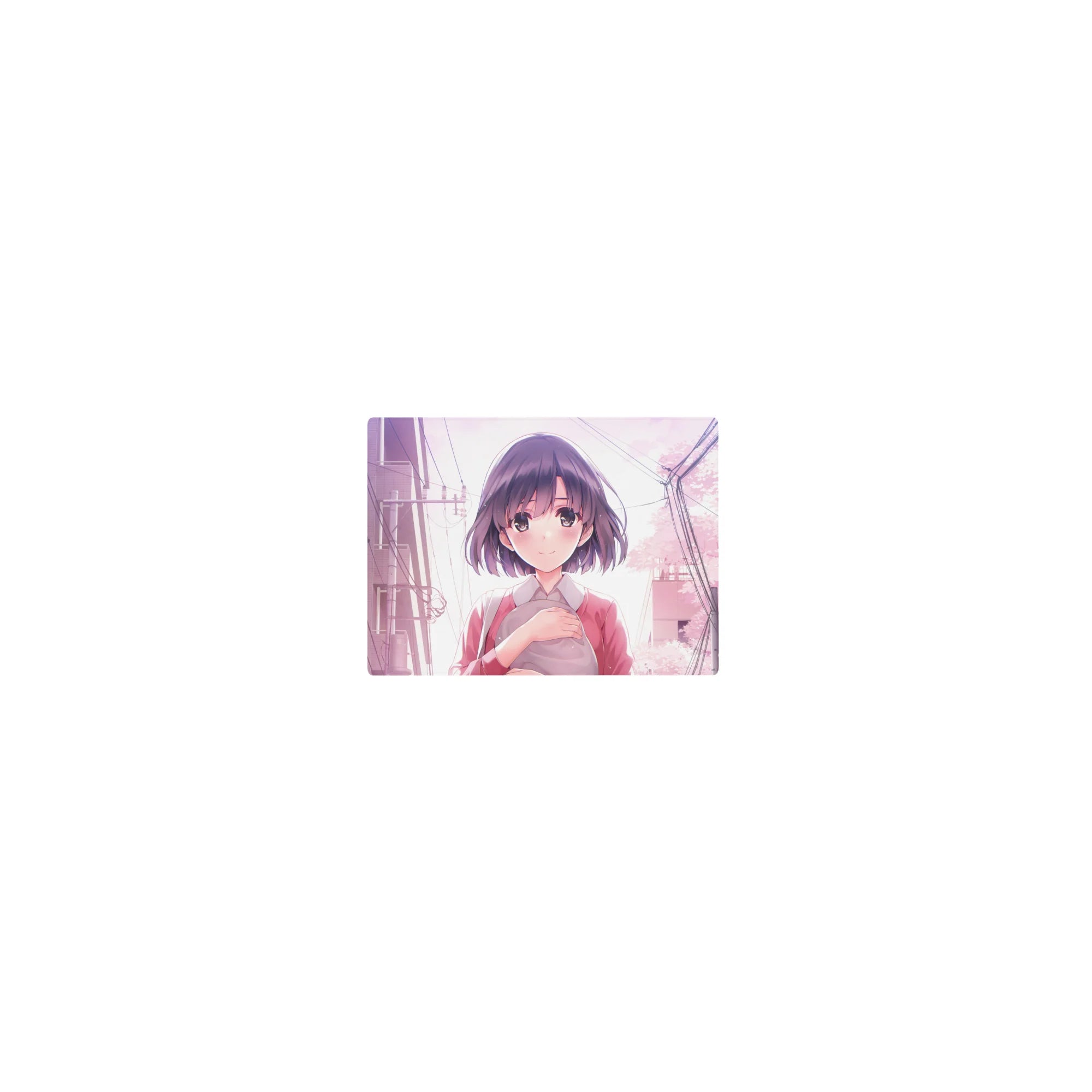 Classic anime girl mouse pad 14x10 inches with sakura petals, city skyline, and cute slice-of-life art.
