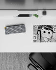 Black-and-white 14x10 inches anime girl mouse pad with cute blushing expression and playful manga chaos.