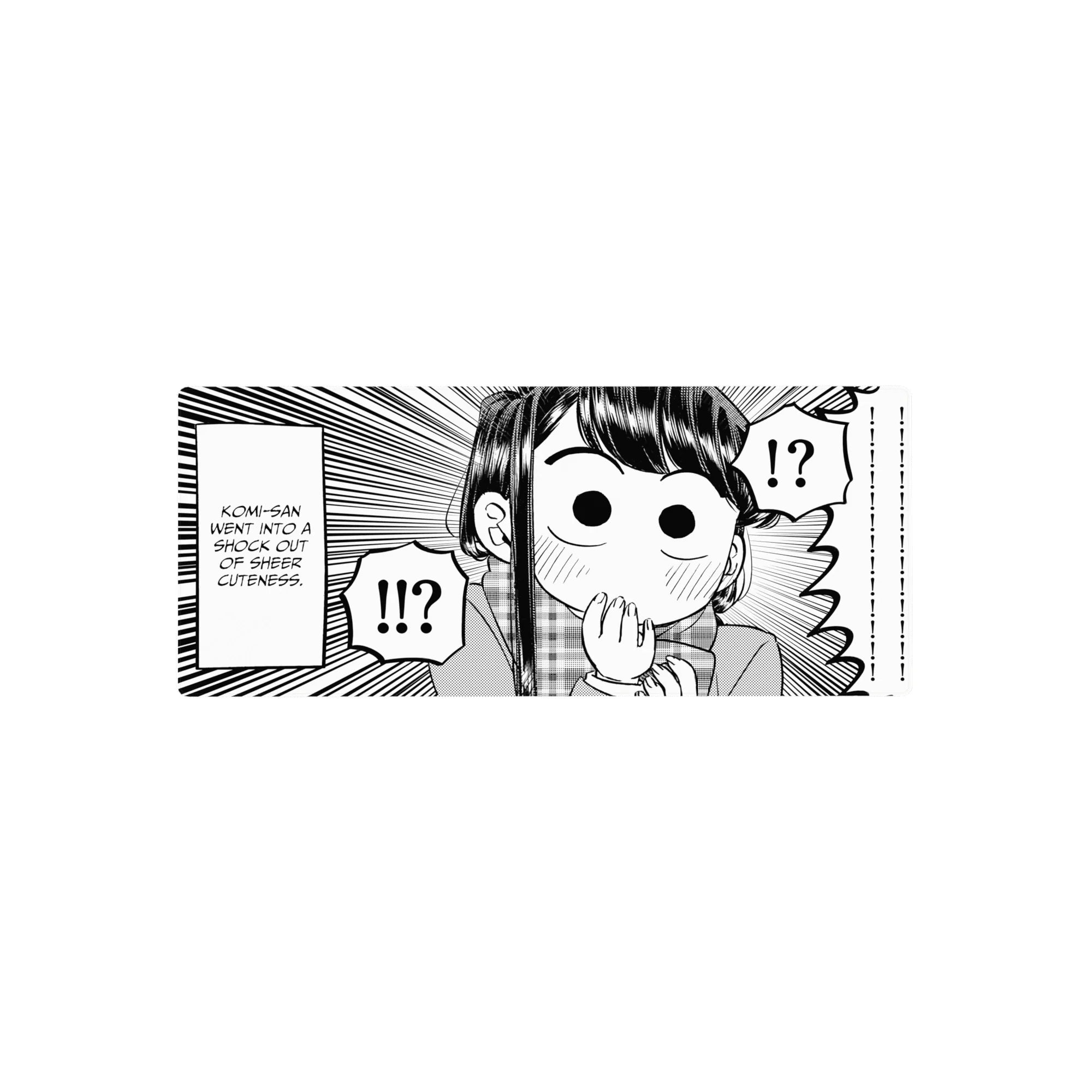 28x12 inches anime girl mouse pad with manga panel art, speed lines, and bold !!? speech bubbles.