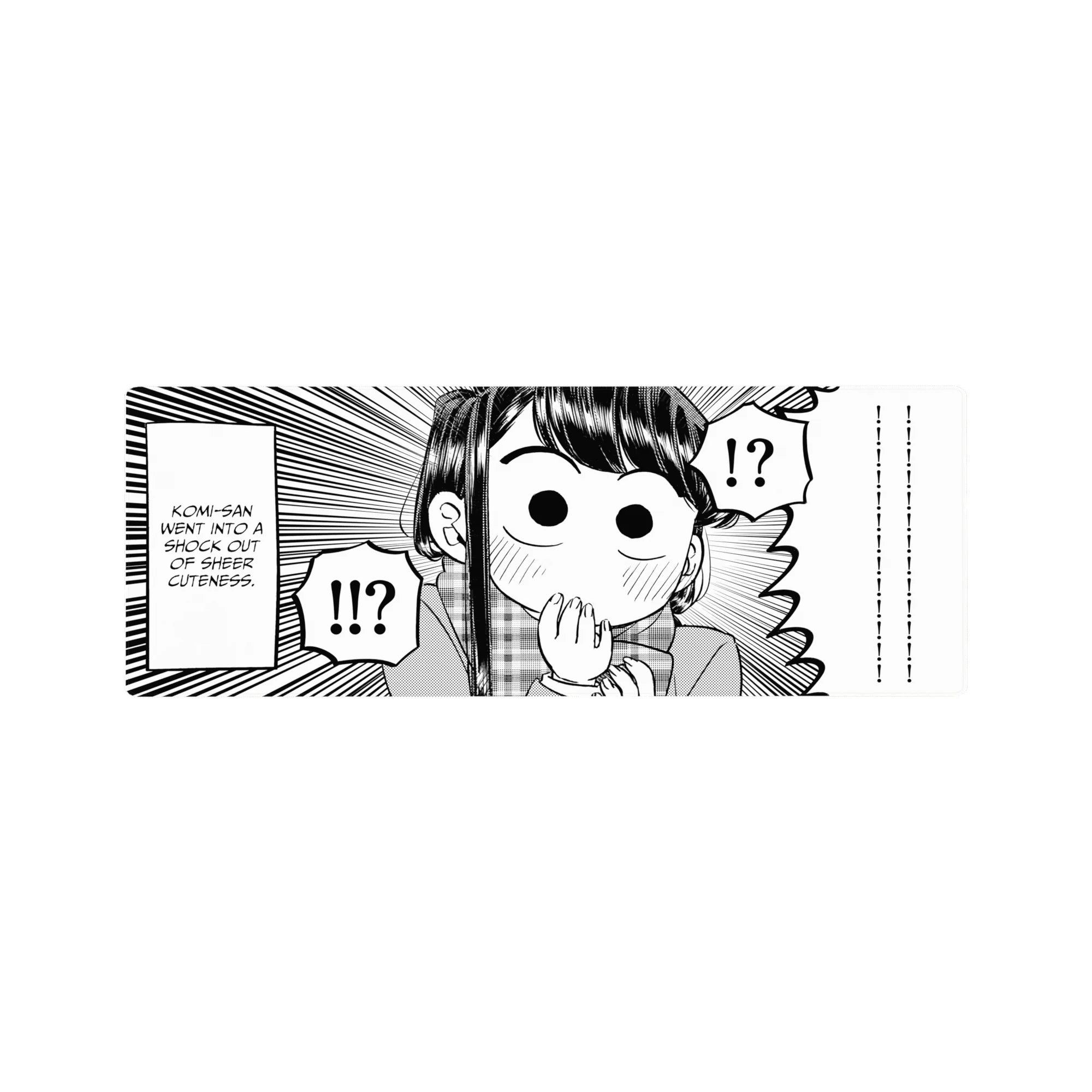 32x12 inches anime girl mouse pad with black-and-white manga panel art, speed lines, and !!? bubbles.