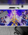 Sword Art Online anime desk pad 40x20 inches featuring Alice in radiant armor amidst an intense standoff with allies and enemies.