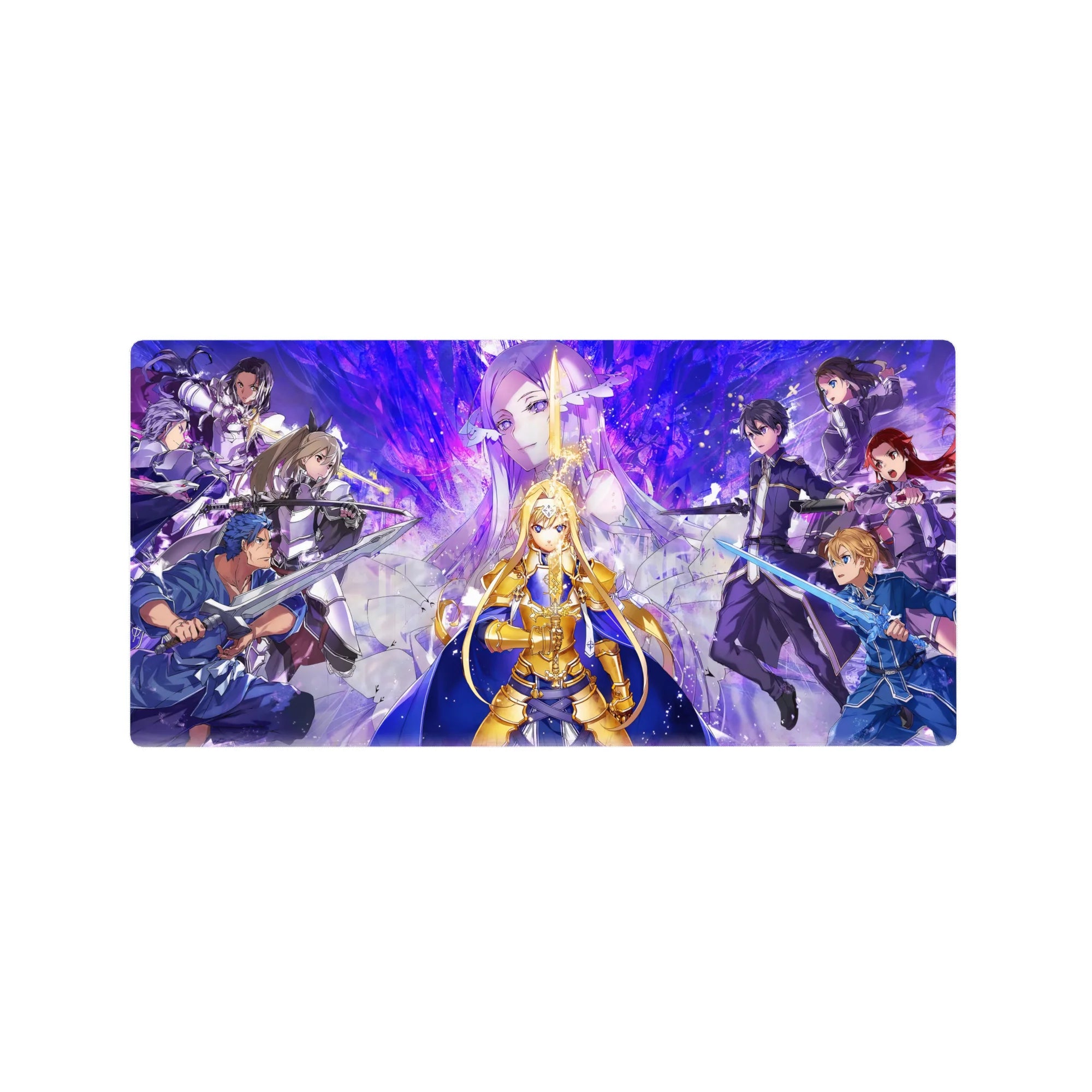 Sword Art Online mouse pad 32x16 inches, featuring Alice in radiant armor amidst an intense battle scene with vivid colors.
