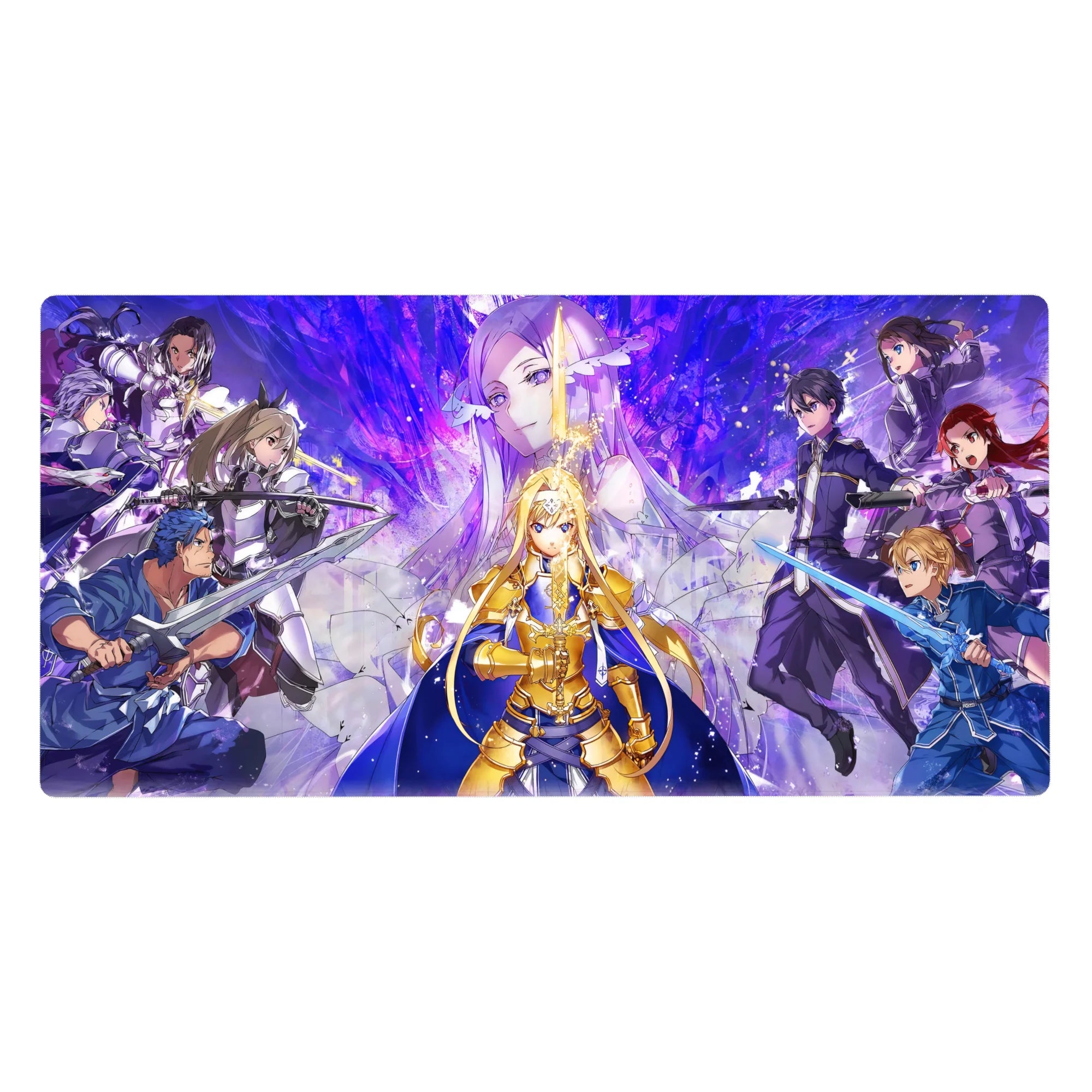 Sword Art Online desk pad 40x20 inches featuring Alice in radiant armor during an intense standoff with vivid colors.