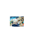 Classic anime mouse pad 14x10 inches with party battle panels, sword fighter and horned redhead hero.