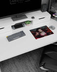 Nezuko anime mouse pad 14x10 inches with piercing pink eyes and fiery design, perfect for an eye-catching desk setup.